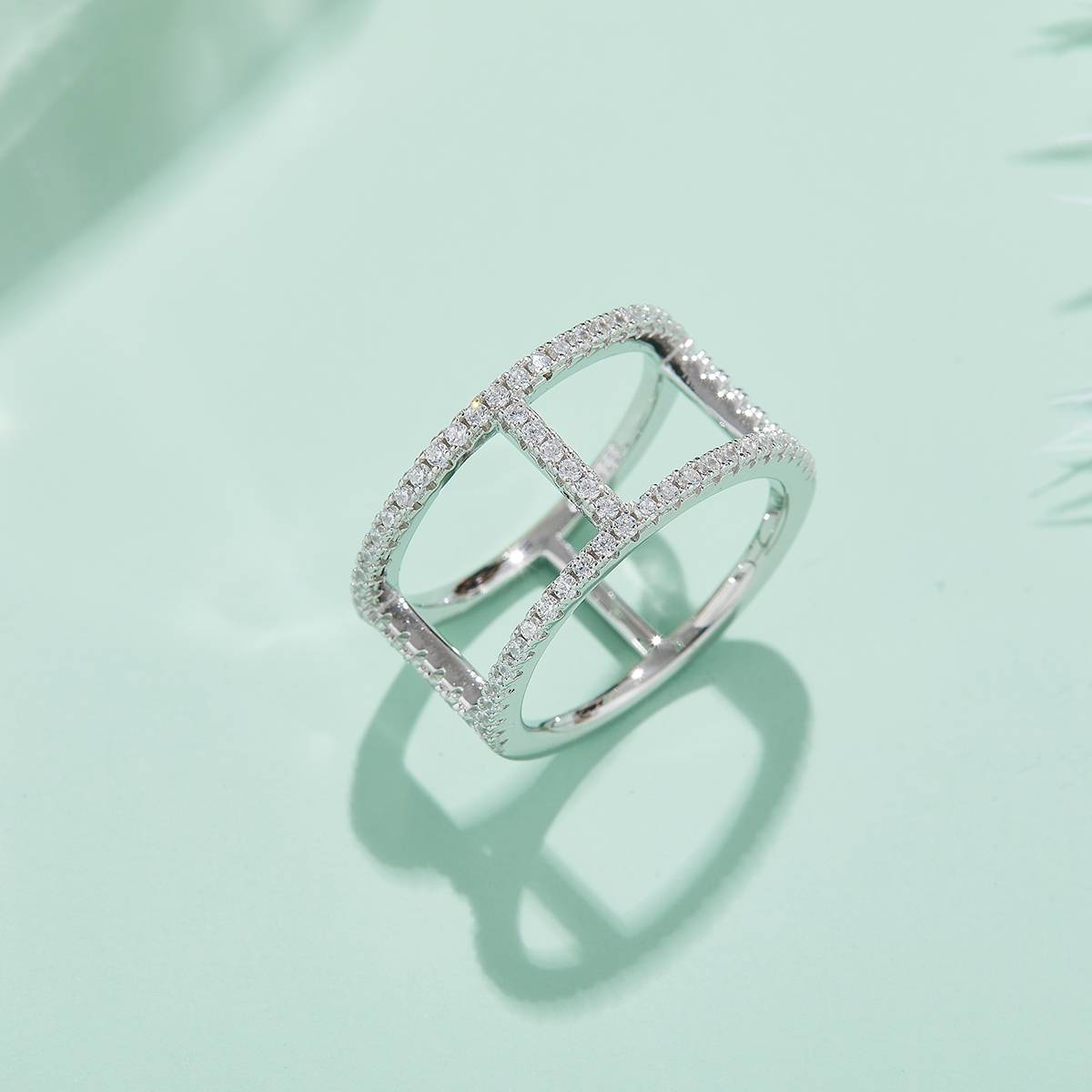 I-shaped guard ring S925 silver plated platinum Moissanite cherry stone